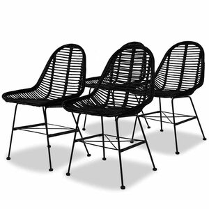 vidaXL Sedie da Pranzo 4 pz Nere in Rattan Naturale