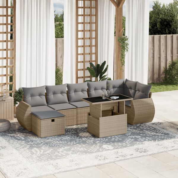 vidaXL Set Divano da Giardino 8 pz con Cuscini Beige in Polyrattan