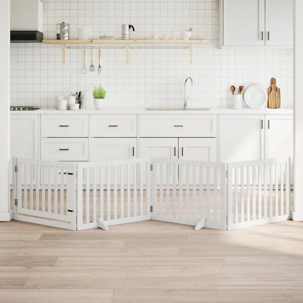 vidaXL Cancello Cani Porta Pieghevole Bianco 4 Pannelli 320 cm Pioppo