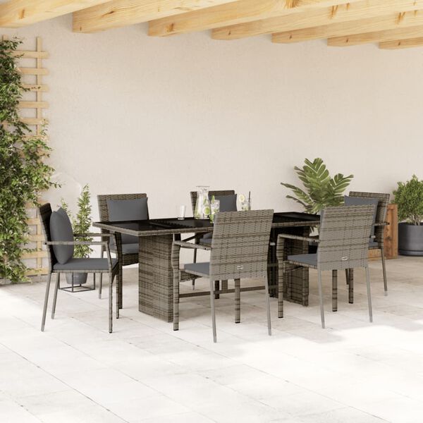 vidaXL Set da Pranzo da Giardino 7 pz con Cuscini in Polyrattan Grigio