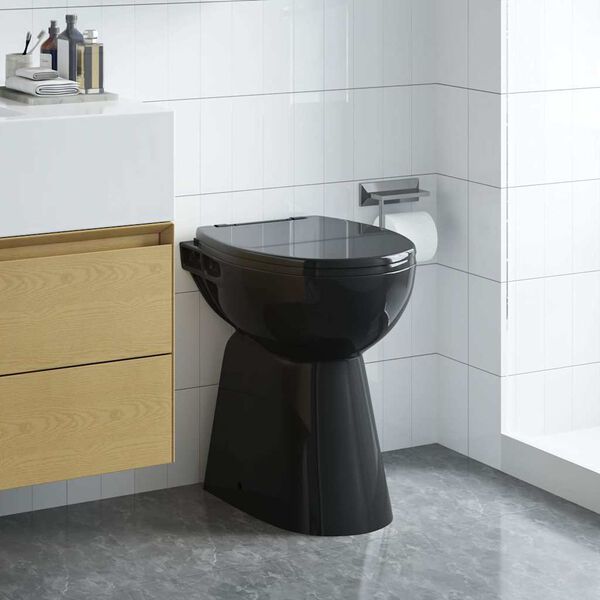 vidaXL WC Senza Brida 7 cm Altezza Extra Chiusura Rallentata Ceramica Nera