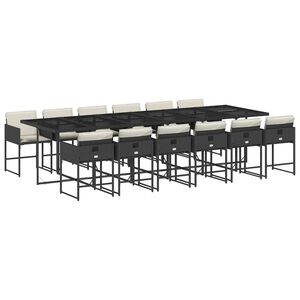 vidaXL Set da Pranzo da Giardino 13pz con Cuscini Nero in Polyrattan