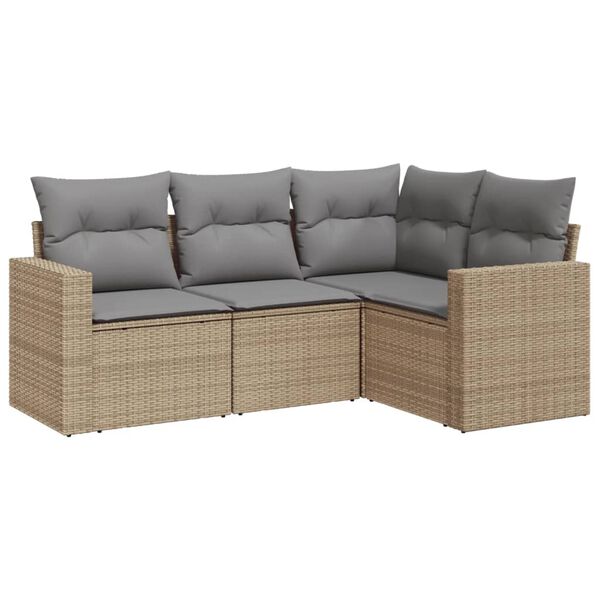 vidaXL Set Divano da Giardino 4 pz con Cuscini Beige in Polyrattan