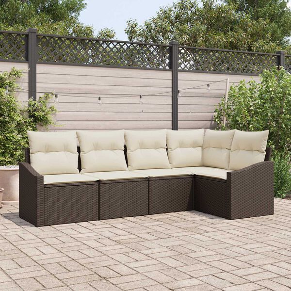 vidaXL Set di divani con cuscino 5 pcs Marrone polyrattan