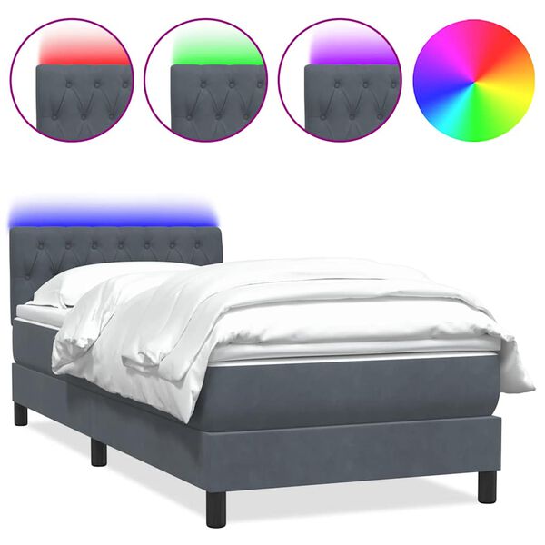 vidaXL Letto a Molle con Materasso e LED Grigio Scuro 80x210 cm Velluto