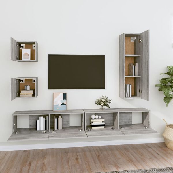 vidaXL Set di Mobili Porta TV 5 pz Grigio Sonoma in Legno Multistrato