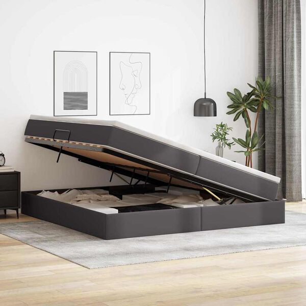 vidaXL Letto con contenitore e materasso Grigio 200 x 200 cm