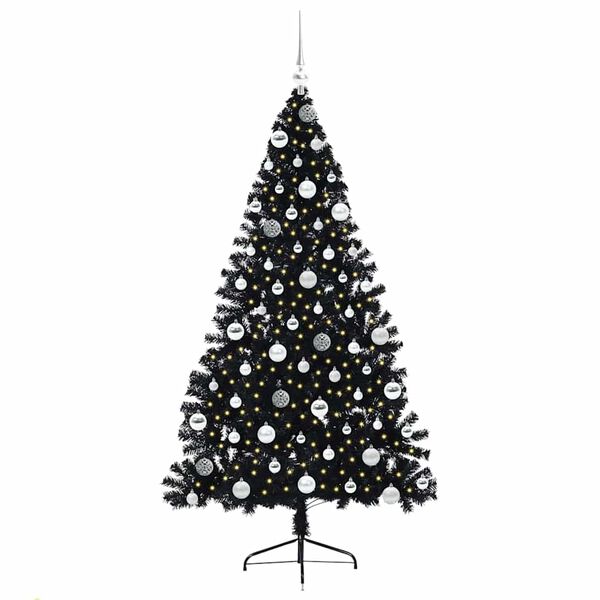 vidaXL Albero di Natale artificiale con luci integrate Nero 180 cm PVC