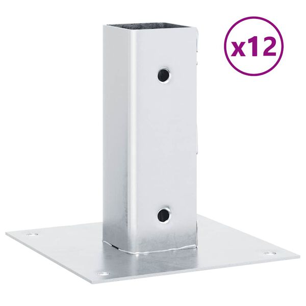 vidaXL Basi per Pali Quadrate 12 pz Argento 46x46 mm Acciaio Zincato