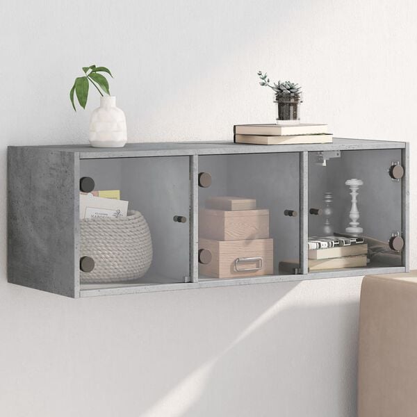 vidaXL Mobile a Muro con Ante in Vetro Grigio Cemento 102x37x35 cm