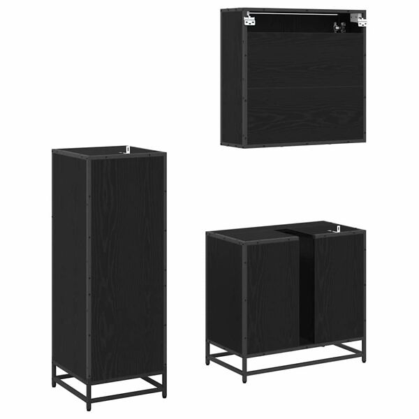 vidaXL Set di mobili per il bagno 3 pcs Rovere Nero Legno multistrato
