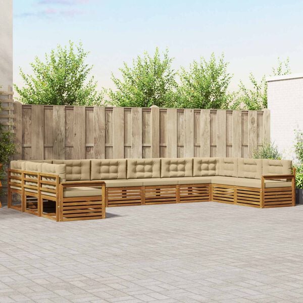 vidaXL Set divani 4 pcs Naturale e Beige Legno di Acacia Massello