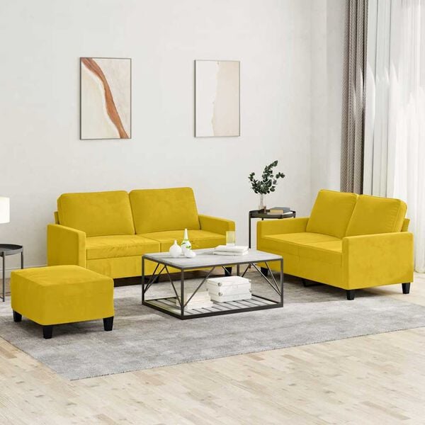 vidaXL Set di Divani 3 pz con Cuscini giallo in Velluto