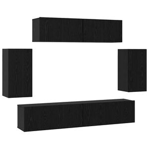 vidaXL Set mobile TV 6 pcs Rovere Nero Legno multistrato