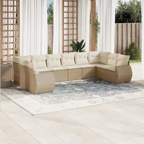 vidaXL Set Divano da Giardino 10 pz con Cuscini Beige in Polyrattan