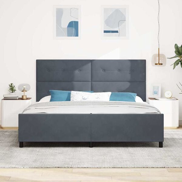 vidaXL Letto a molle con testiera Grigio scuro 200 x 200 cm Velluto