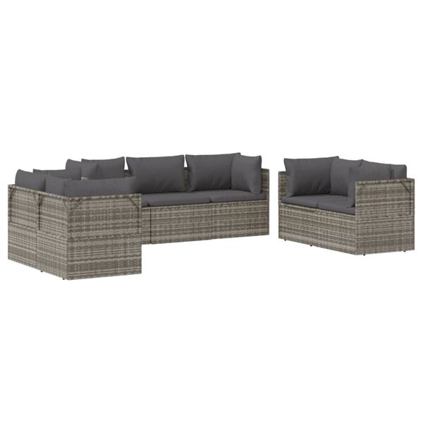 vidaXL Set Divani da Giardino 7 pz con Cuscini in Polyrattan Grigio
