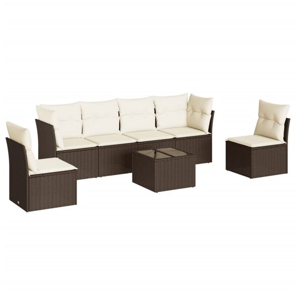 vidaXL Set Divani da Giardino 7 pz con Cuscini Marrone in Polyrattan