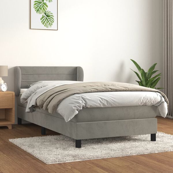 vidaXL Giroletto a Molle con Materasso Grigio Chiaro 90x190 cm Velluto