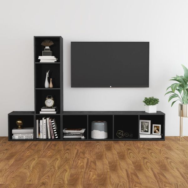 vidaXL Set Mobili TV 3 pz Grigio Lucido in Legno Multistrato