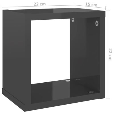 vidaXL Mensole Parete a Cubo 2 pz Grigio Lucido 22x15x22 cm