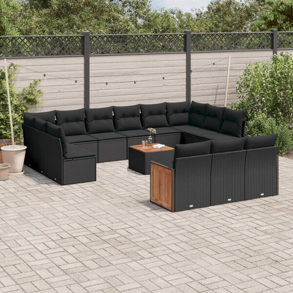 vidaXL Set Divani da Giardino 14pz con Cuscini in Polyrattan Nero