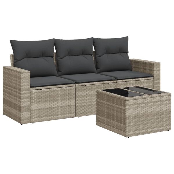 vidaXL Set Divano da Giardino 4pz con Cuscini Grigio Chiaro Polyrattan