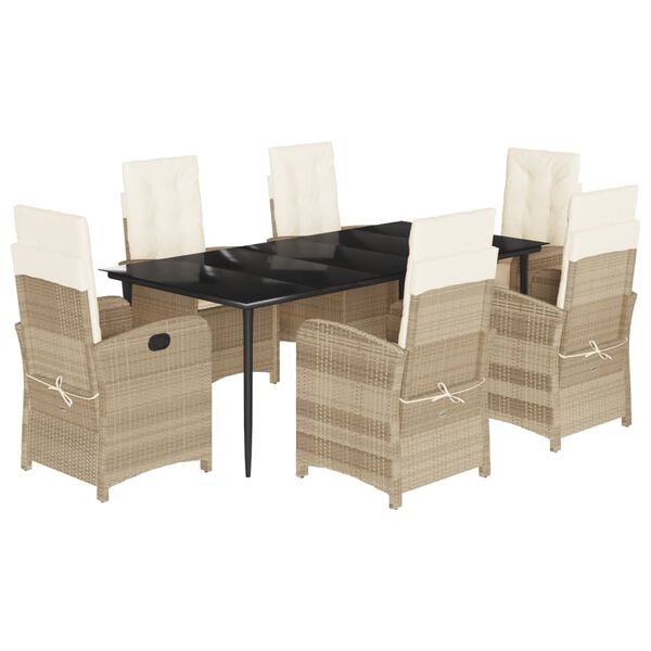 vidaXL Set da Pranzo da Giardino 7 pz con Cuscini Beige in Polyrattan