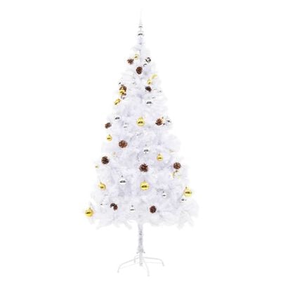 vidaXL Albero di Natale Preilluminato con Palline Bianco 180 cm