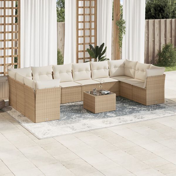 vidaXL Set Divani da Giardino 11 pz con Cuscini Beige in Polyrattan