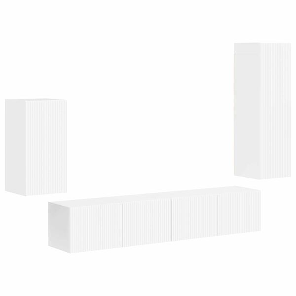 vidaXL Set mobile TV 4 pcs Bianco Lucido Legno multistrato