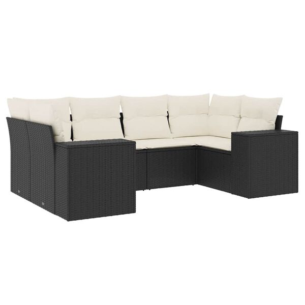 vidaXL Set Divano da Giardino 6 pz con Cuscini Nero in Polyrattan
