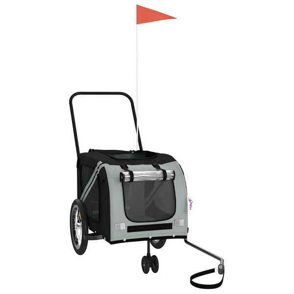 vidaXL Rimorchio da Bici per Animali Grigio e Nero Oxford e Ferro