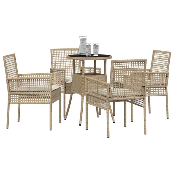 vidaXL Set da Pranzo per Giardino 5 pcs Beige Poly Rattan