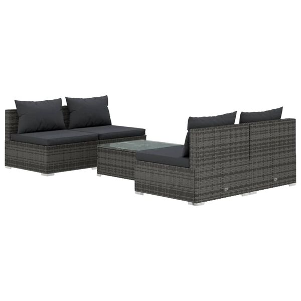 vidaXL Set Divani da Giardino 5 pz con Cuscini in Polyrattan Grigio