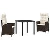 vidaXL Set da Pranzo per Giardino 3 pz Marrone polyrattan