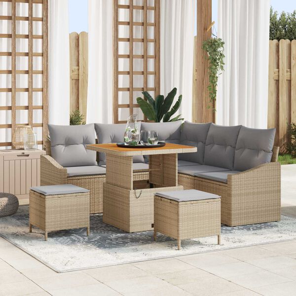 vidaXL Set Divano da Giardino con cuscino 8 pcs Beige Poly Rattan