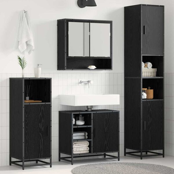 vidaXL Set di mobili per il bagno 3 pcs Rovere Nero Legno multistrato