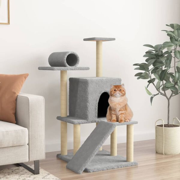 vidaXL Albero per Gatti con Tiragraffi in Sisal Grigio Chiaro 110,5 cm