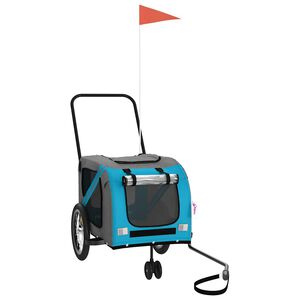 vidaXL Rimorchio da Bici per Animali Blu e Grigio Oxford e Ferro
