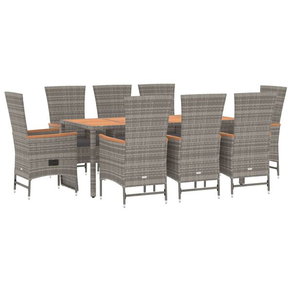 vidaXL Set da Pranzo da Giardino 9 pz con Cuscini in Polyrattan Grigio