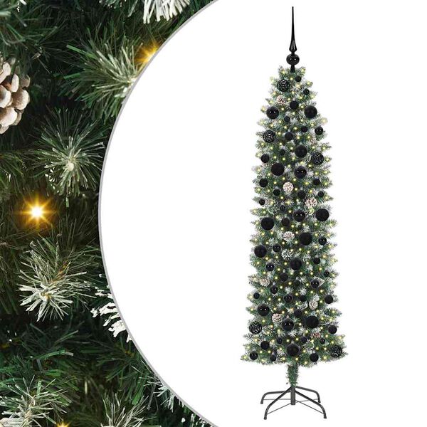 vidaXL Albero di Natale Artificiale Sottile Verde e Bianco 180 cm