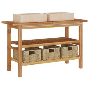 vidaXL Mobile Vanit&agrave; Bagno e Lavandini Marmo Crema Legno Massello Teak