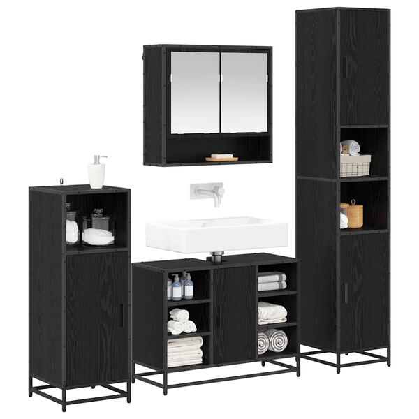 vidaXL Set di mobili per il bagno 4 pcs Rovere Nero Legno multistrato