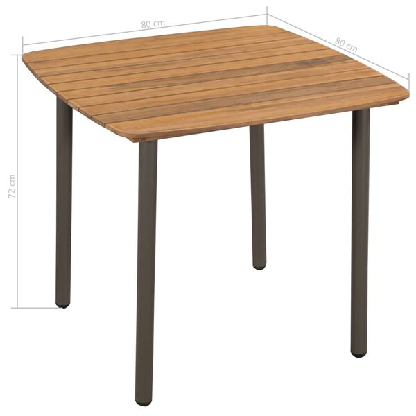 vidaXL Tavolo da Giardino 80x80x72cm in Massello di Acacia e Acciaio