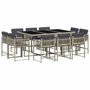 vidaXL Set Pranzo Giardino 11pz con Cuscini Grigio Chiaro Polyrattan