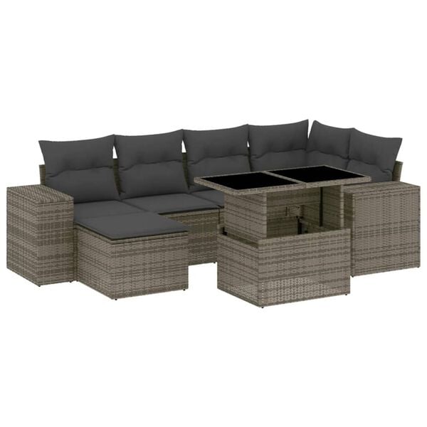 vidaXL Set Divani da Giardino 7 pz con Cuscini Grigio in Polyrattan