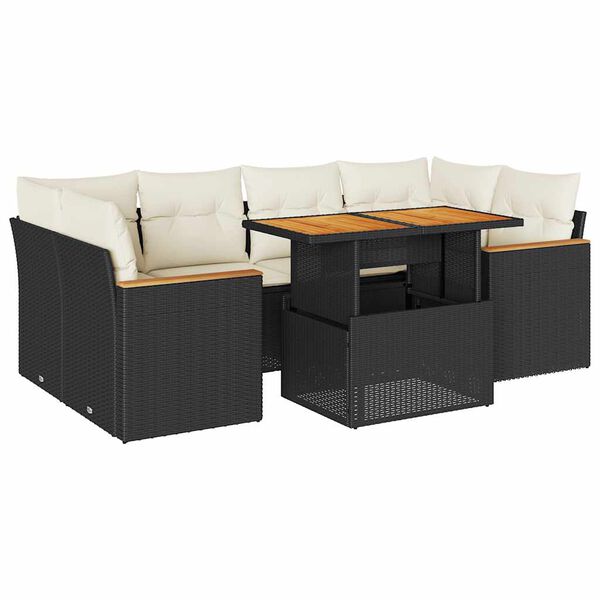 vidaXL Set Divano da Giardino 6 pz con Cuscini Nero Polyrattan Acacia
