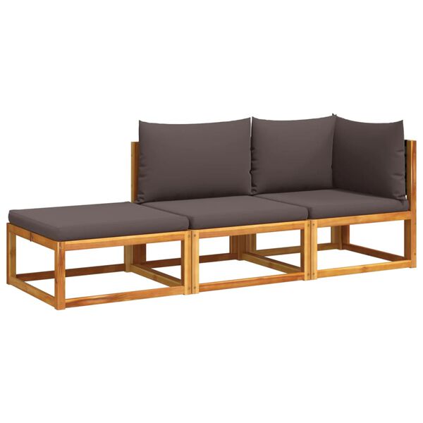 vidaXL Set di divani da giardino 3 pezzi con cuscini in legno di acacia e rattan