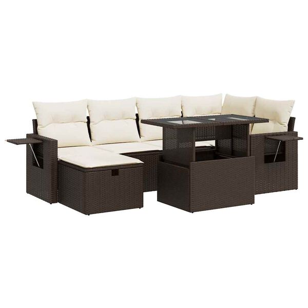 vidaXL Set Divani da Giardino 7 pz con Cuscini Marrone in Polyrattan